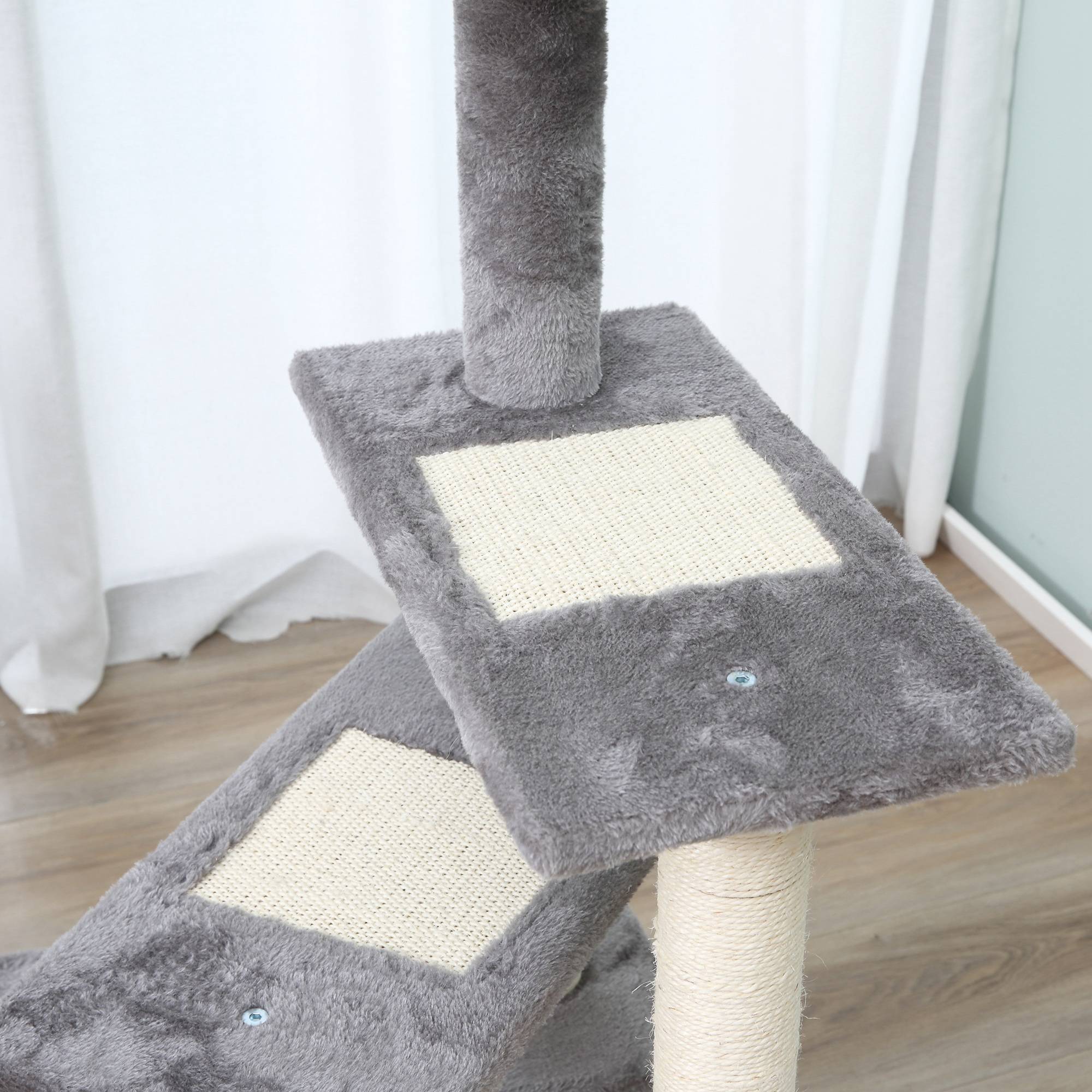 Arbre à Chat Design Spirale 100 cm avec Plateformes Griffoir en Sisal pour 3 Chats Gris Beige - ComfortXL Outdoor Living - Image 10