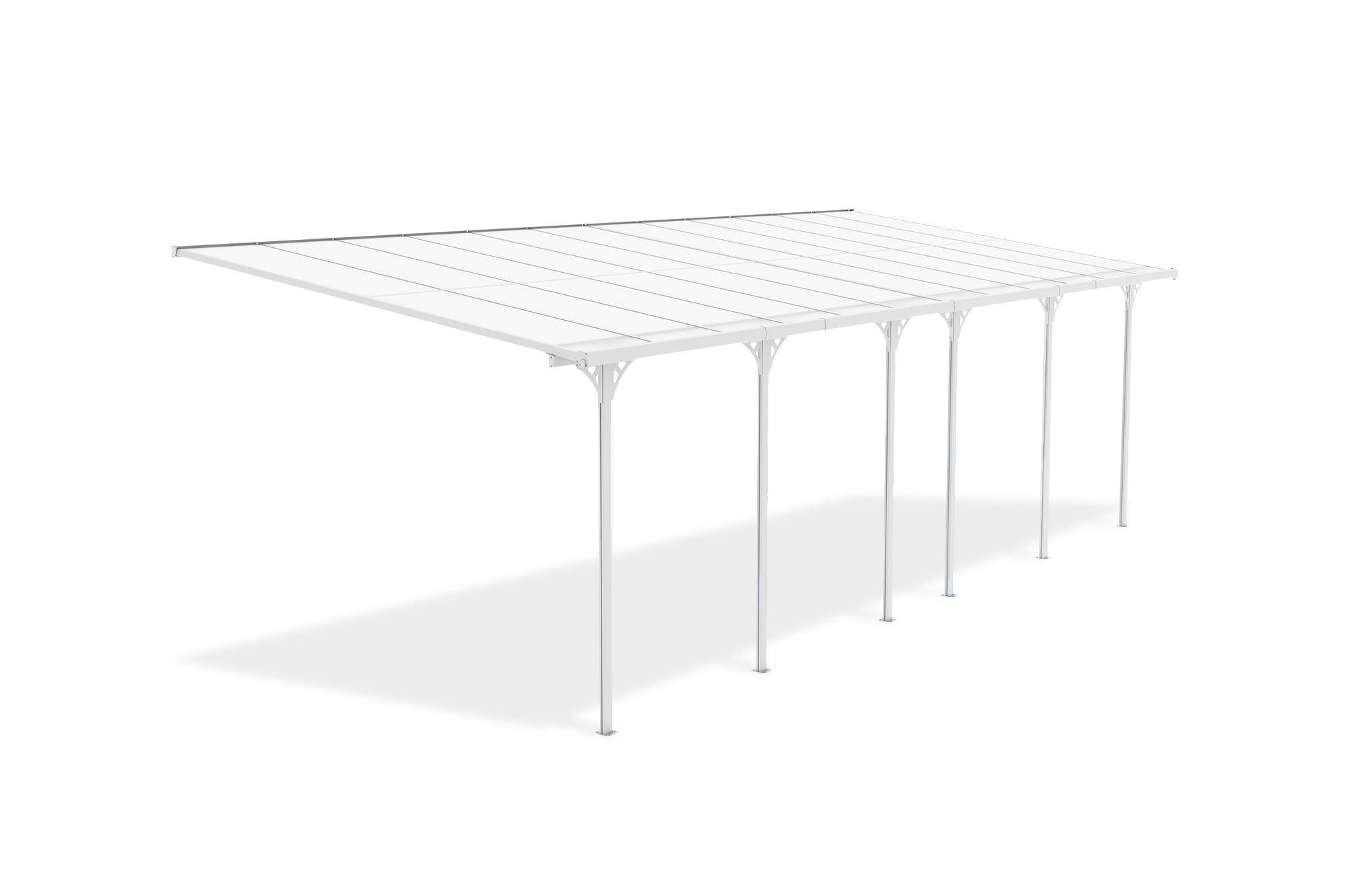 CAZEBOO - Cazeboo Pergola/Carport adossée 24 m² KLEO 8x3 m blanc - toit terrasse en aluminium et polycarbonate - Image 4