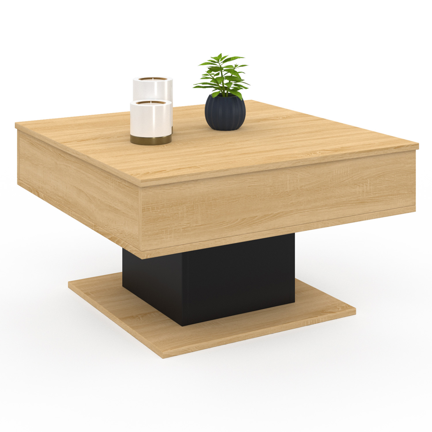 Table basse plateau relevable EDEN carrée bois et noir - Image 4