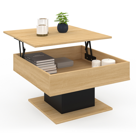 Table basse plateau relevable EDEN carrée bois et noir - Image 2