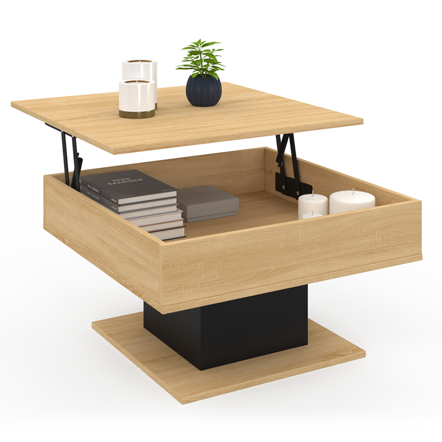 Table basse plateau relevable EDEN carrée bois et noir - Image 2