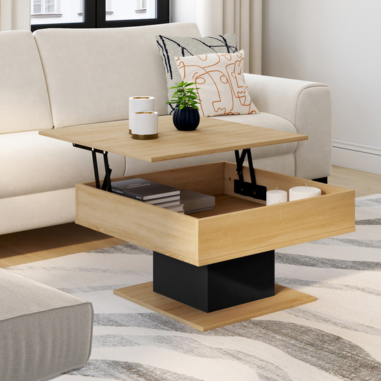 Table basse plateau relevable EDEN carrée bois et noir - Image 1