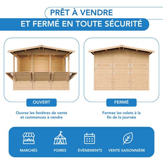 Timbela - Kiosque en bois - 6 m² - 263x336xH232cm - avec 5 fenêtres de vente - 17 mm d’épaisseur - Timbela M150B - Image 10