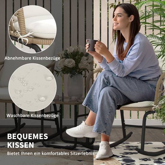 Ensemble balançoire bistro : style bohème, PE rotin, résistant à l'eau, crème - Image 4