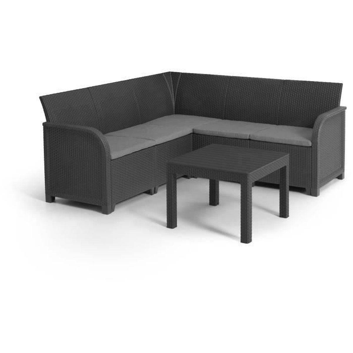 Salon d’angle de jardin 5 places gris graphite Sanremo - résine aspect rotin tressé - ALLIBERT by KETER - Image 1