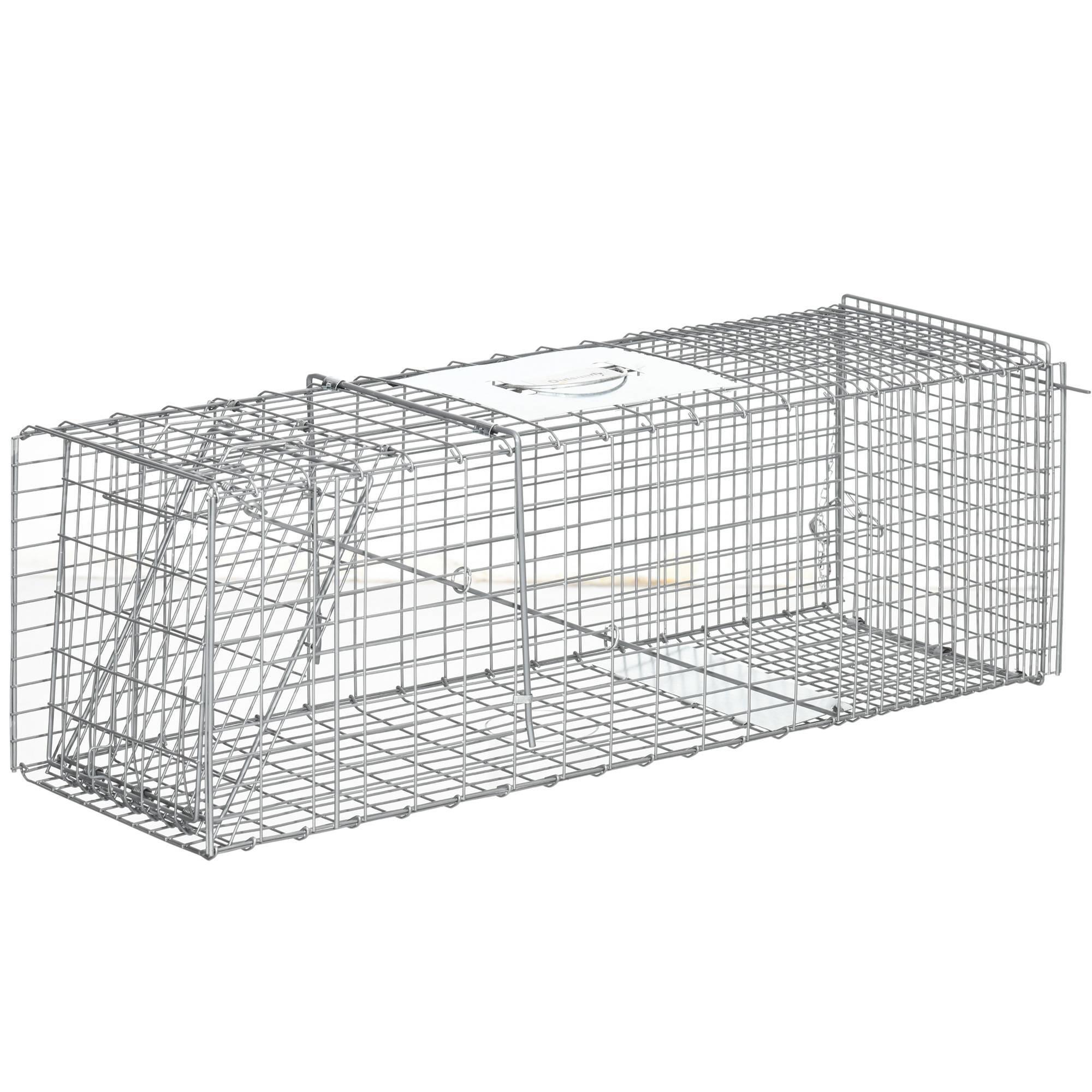 Cage de capture pliable pour animaux vivants, 93 x 31 x 34,5 cm, en fil de fer, avec porte et poignée, pour lapins, couleur argent. - Image 1