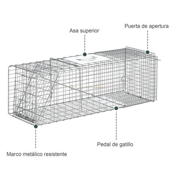 Cage de capture pliable pour animaux vivants, 93 x 31 x 34,5 cm, en fil de fer, avec porte et poignée, pour lapins, couleur argent. - Image 8