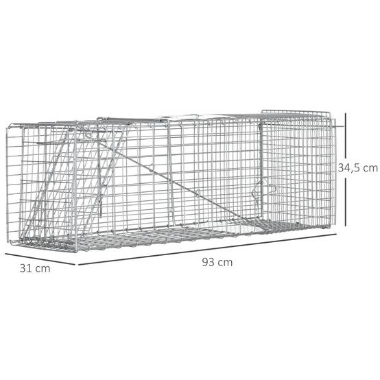 Cage de capture pliable pour animaux vivants, 93 x 31 x 34,5 cm, en fil de fer, avec porte et poignée, pour lapins, couleur argent. - Image 5