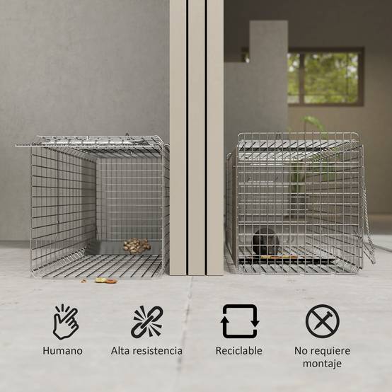 Cage de capture pliable pour animaux vivants, 93 x 31 x 34,5 cm, en fil de fer, avec porte et poignée, pour lapins, couleur argent. - Image 6