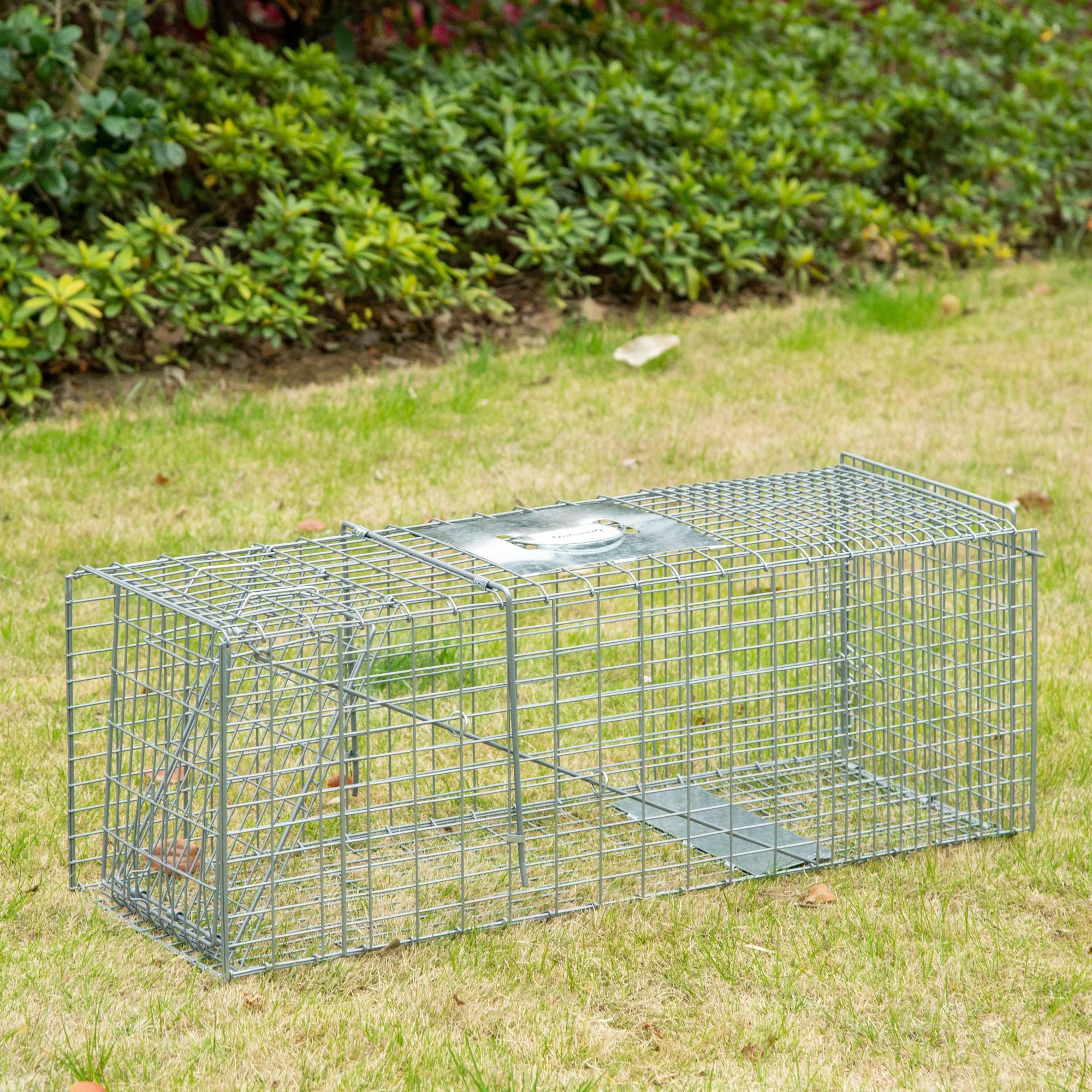 Cage de capture pliable pour animaux vivants, 93 x 31 x 34,5 cm, en fil de fer, avec porte et poignée, pour lapins, couleur argent. - Image 4