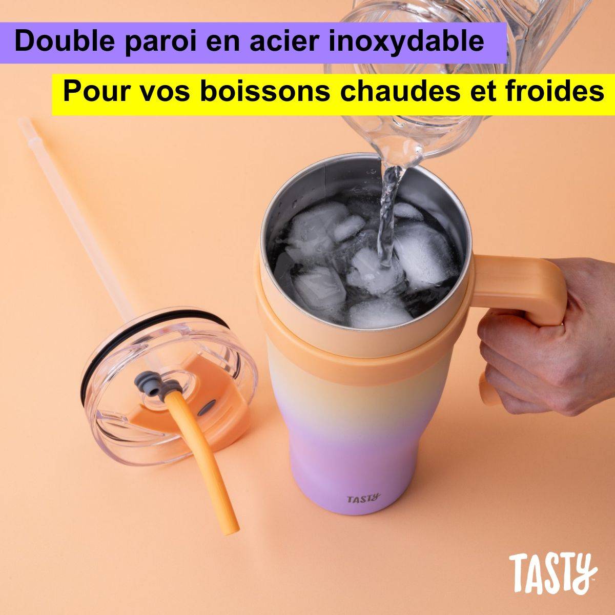 Gobelet isotherme 1200 ml lilas et pêche Tasty - Image 4
