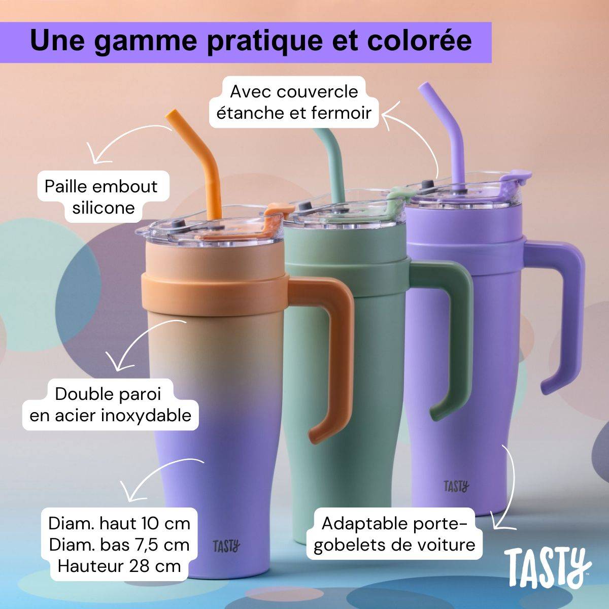 Gobelet isotherme 1200 ml lilas et pêche Tasty - Image 3