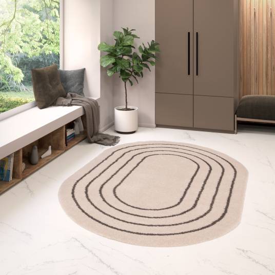 Decoweb - Tapis ovale en matière douce recyclée - Masha - Crème et taupe - 160 x 230 cm - Decoweb - Image 2