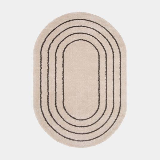 Decoweb - Tapis ovale en matière douce recyclée - Masha - Crème et taupe - 160 x 230 cm - Decoweb - Image 1