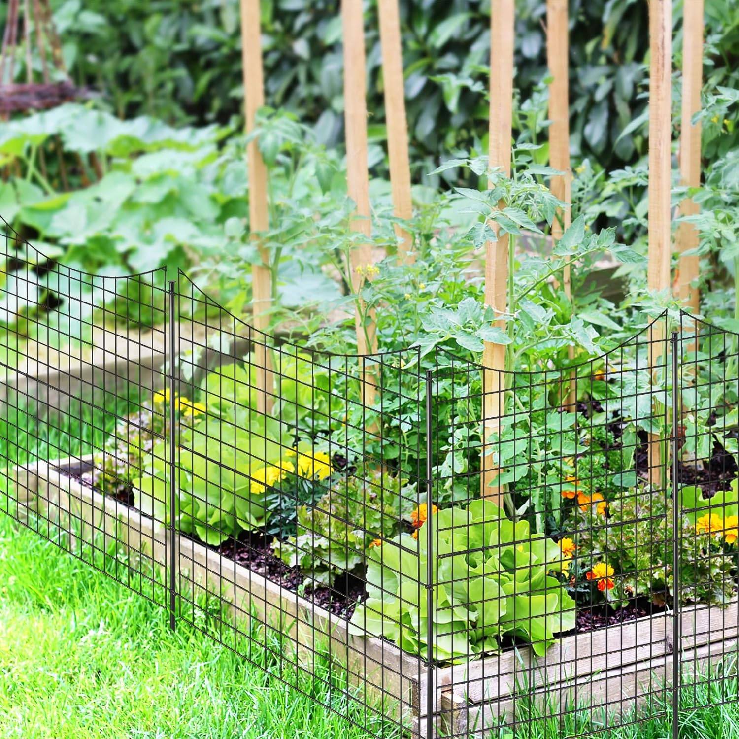 Costway - Clôtures de Jardin en Métal avec 5 panneaux et 5 piquets, Barrière Jardin Exterieur 87 x 98CM - Image 1