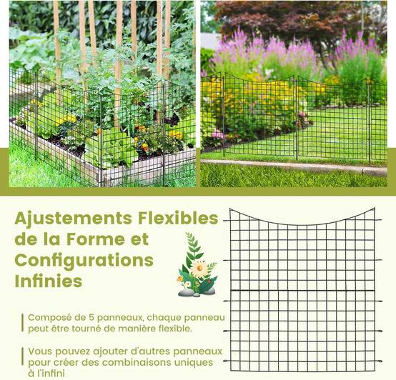 Costway - Clôtures de Jardin en Métal avec 5 panneaux et 5 piquets, Barrière Jardin Exterieur 87 x 98CM - Image 4