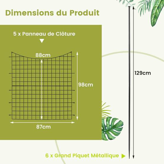 Costway - Clôtures de Jardin en Métal avec 5 panneaux et 5 piquets, Barrière Jardin Exterieur 87 x 98CM - Image 2