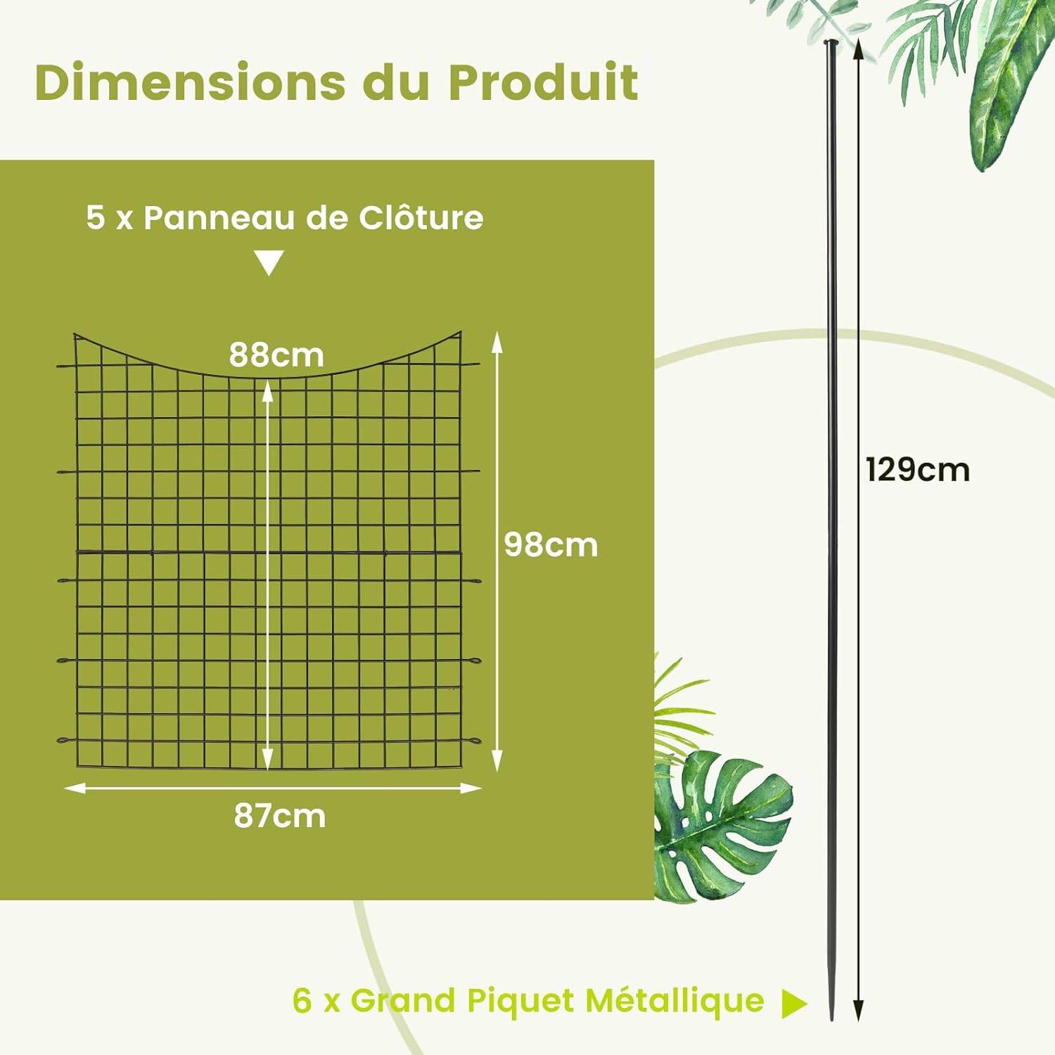 Costway - Clôtures de Jardin en Métal avec 5 panneaux et 5 piquets, Barrière Jardin Exterieur  87 x 98CM - Image 2