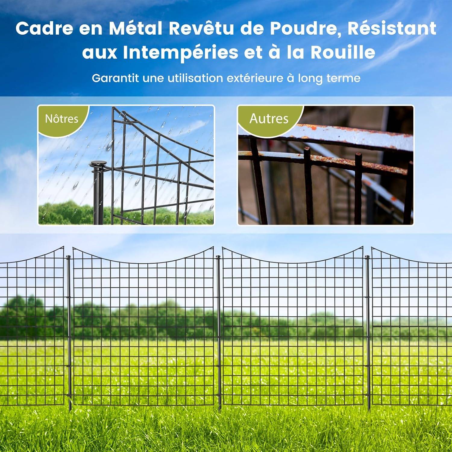 Costway - Clôtures de Jardin en Métal avec 5 panneaux et 5 piquets, Barrière Jardin Exterieur 87 x 98CM - Image 3