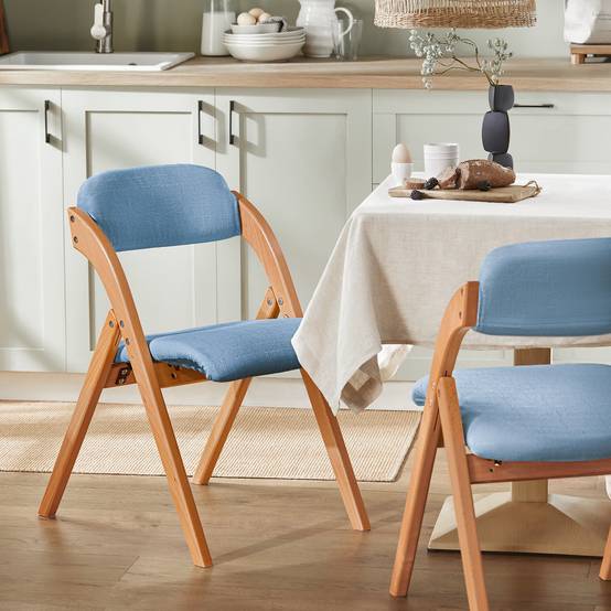 SoBuy Chaise Pliante Rembourrée Ergonomique en Bois pour Cuisine et Bureau - Compacte pour Petits Espaces, Bleu, Modèle FST92-BL - Image 2