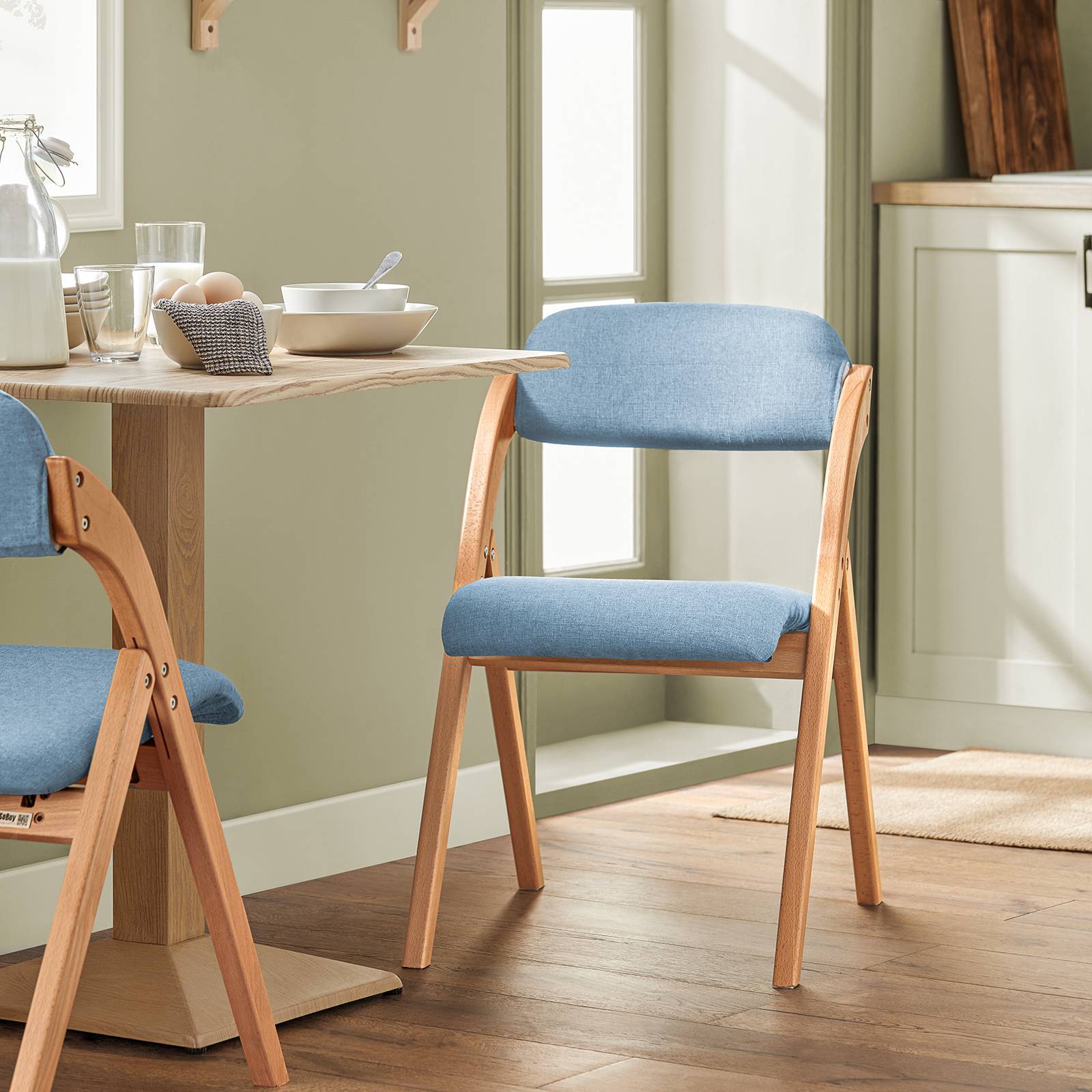 SoBuy Chaise Pliante Rembourrée Ergonomique en Bois pour Cuisine et Bureau - Compacte pour Petits Espaces, Bleu, Modèle FST92-BL - Image 10