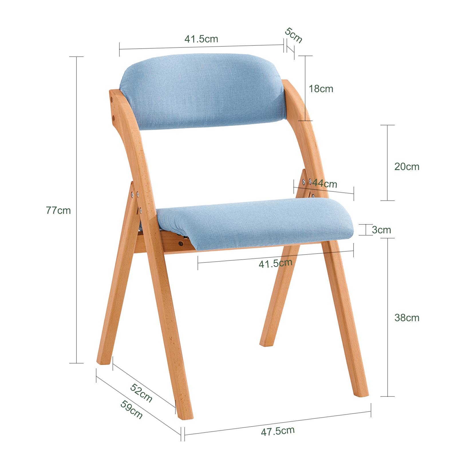 SoBuy Chaise Pliante Rembourrée Ergonomique en Bois pour Cuisine et Bureau - Compacte pour Petits Espaces, Bleu, Modèle FST92-BL - Image 3