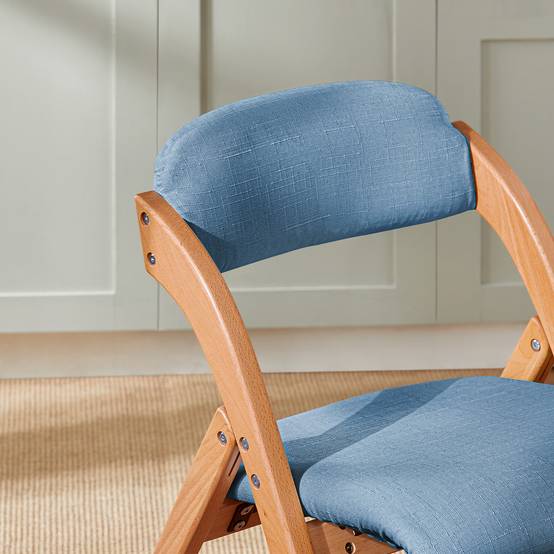 SoBuy Chaise Pliante Rembourrée Ergonomique en Bois pour Cuisine et Bureau - Compacte pour Petits Espaces, Bleu, Modèle FST92-BL - Image 4