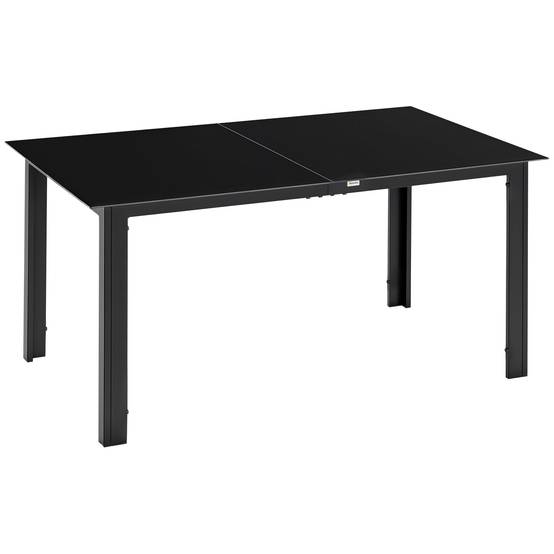 Table d'extérieur rectangulaire avec structure en aluminium et plateau en verre, charge maximale de 50 kg, pour jardin, 150 x 90 x 74 cm, noire - Image 1