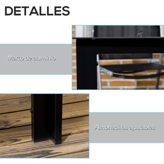Table d'extérieur rectangulaire avec structure en aluminium et plateau en verre, charge maximale de 50 kg, pour jardin, 150 x 90 x 74 cm, noire - Image 7