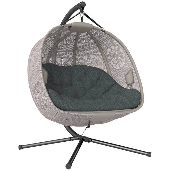 Fauteuil suspendu avec support, balancelle suspendue en forme d'œuf avec coussin amovible et lavable, hamac pour 2 personnes - Image 1