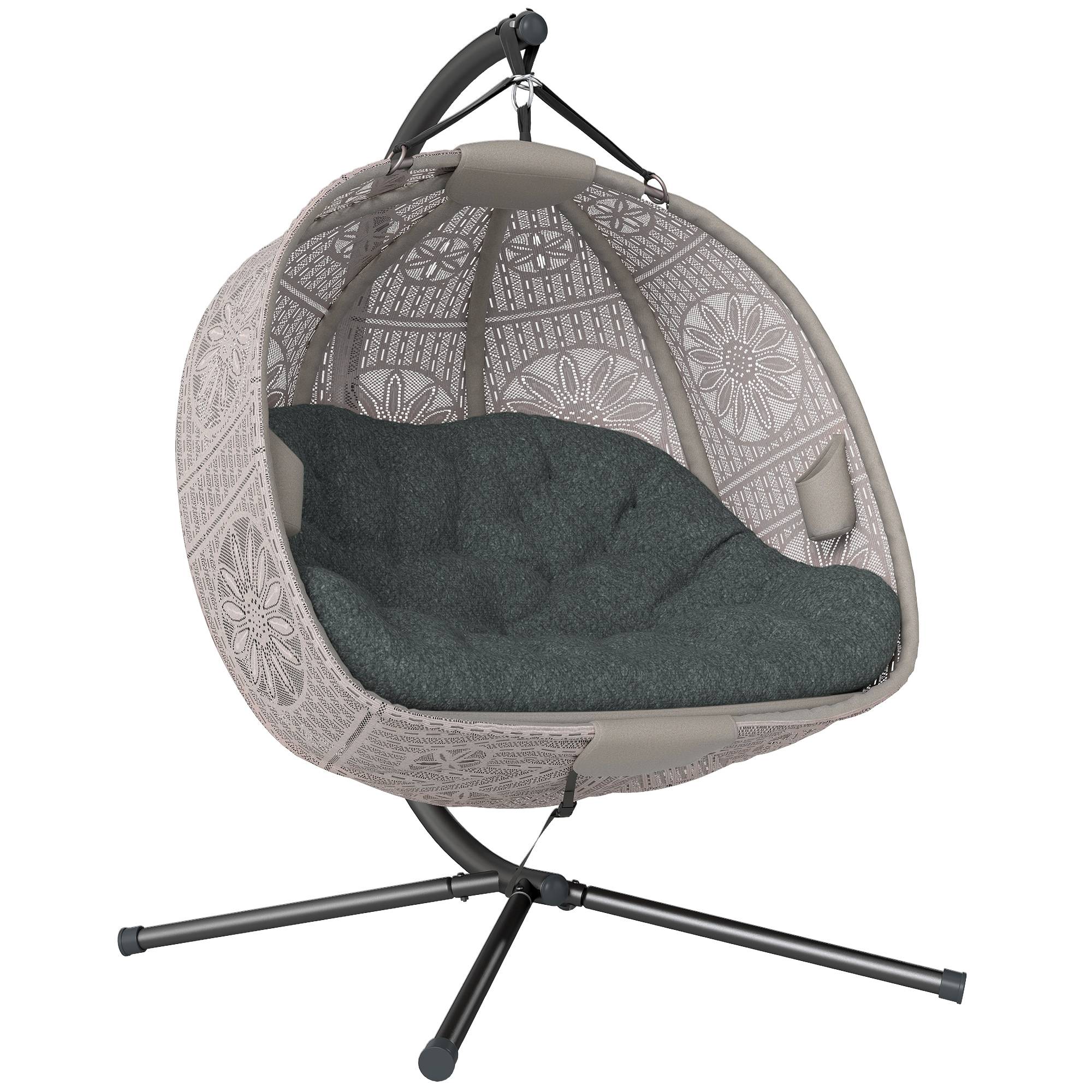 Fauteuil suspendu avec support, balancelle suspendue en forme d'œuf avec coussin amovible et lavable, hamac pour 2 personnes - Image 1