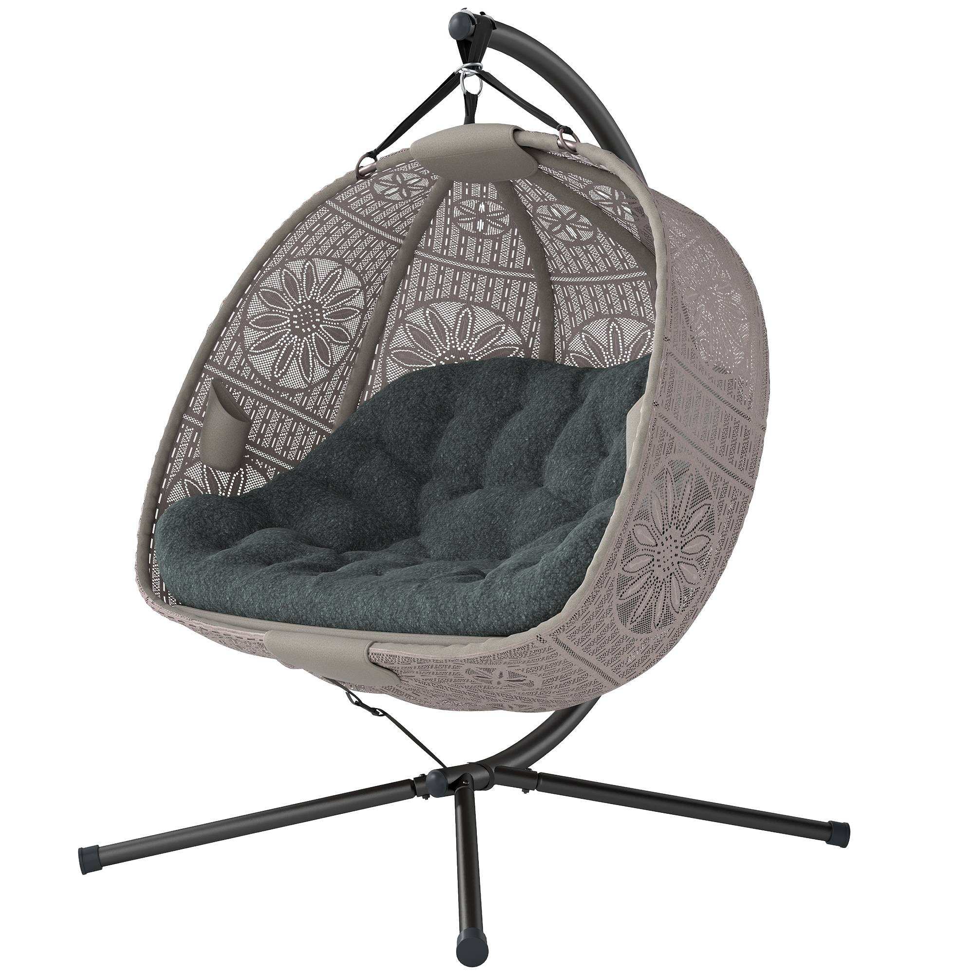 Fauteuil suspendu avec support, balancelle suspendue en forme d'œuf avec coussin amovible et lavable, hamac pour 2 personnes - Image 2