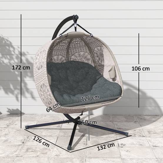 Fauteuil suspendu avec support, balancelle suspendue en forme d'œuf avec coussin amovible et lavable, hamac pour 2 personnes - Image 5