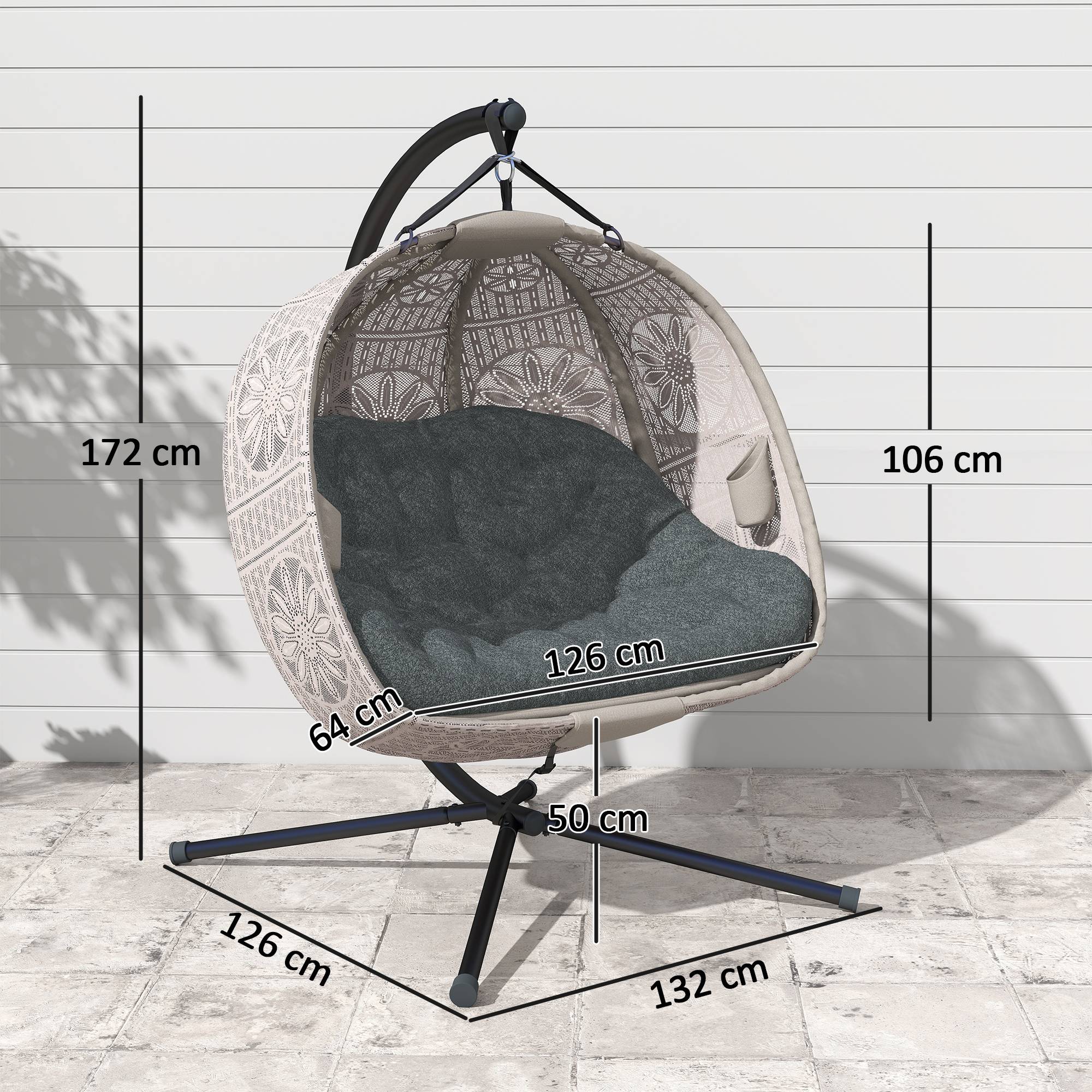 Fauteuil suspendu avec support, balancelle suspendue en forme d'œuf avec coussin amovible et lavable, hamac pour 2 personnes - Image 5
