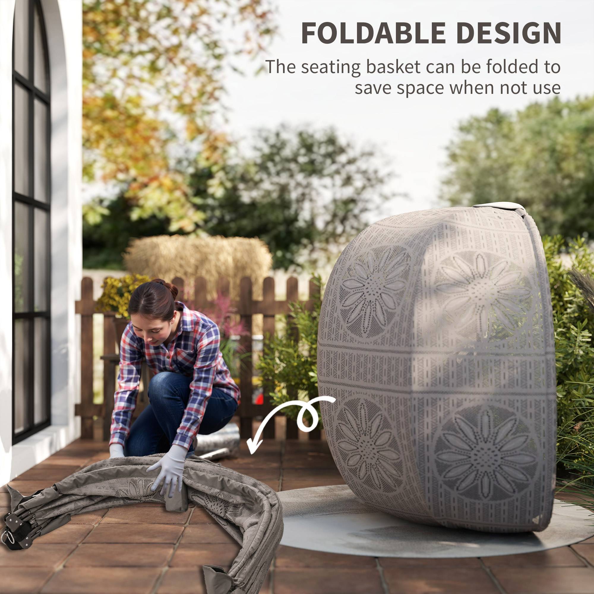 Fauteuil suspendu avec support, balancelle suspendue en forme d'œuf avec coussin amovible et lavable, hamac pour 2 personnes - Image 8