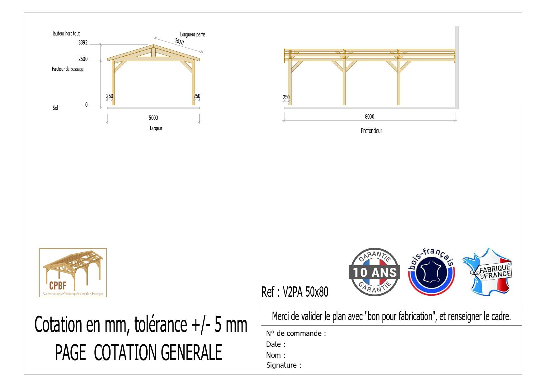 Cpbf Charpentes - Carport Bois Douglas Français 40 m² – 2 pentes adossé – 6 poteaux – Abri voiture extérieur – Garantie 10 ans - Image 3