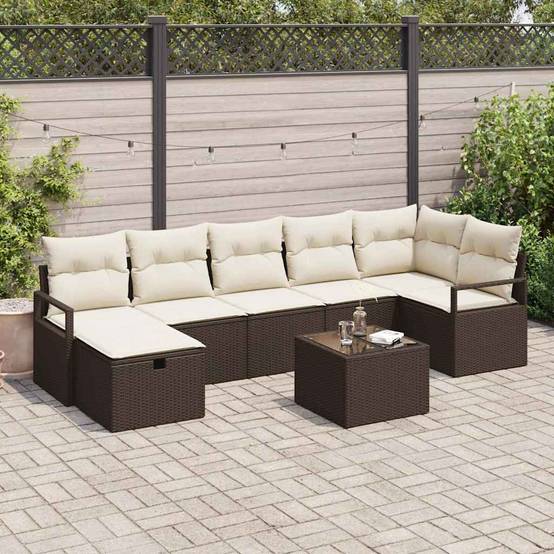 Ensemble Lounge Jardin Polyrotin - 8 Modules avec Coffres de Rangement - Marron et Crème – ComfortXL Outdoor Living - Image 1