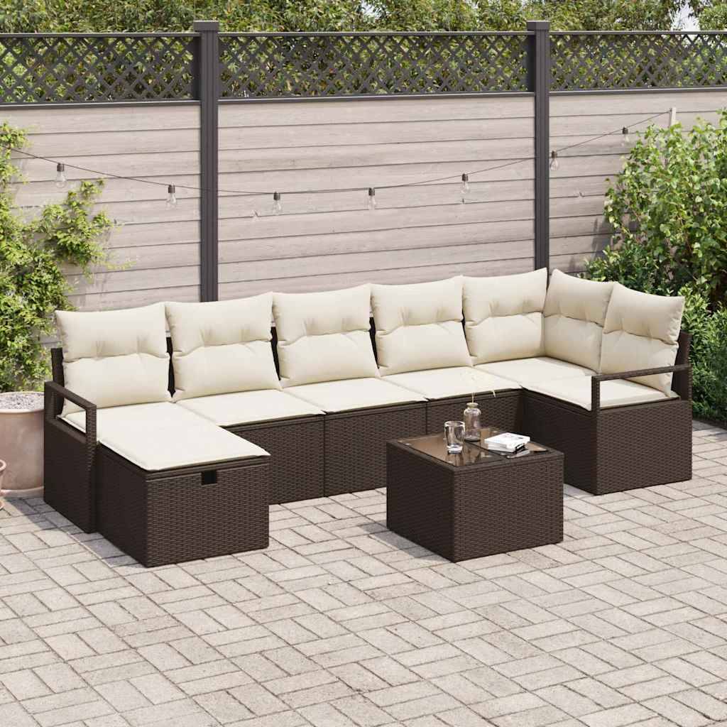 Ensemble Lounge Jardin Polyrotin - 8 Modules avec Coffres de Rangement - Marron et Crème – ComfortXL Outdoor Living - Image 1