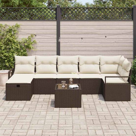 Ensemble Lounge Jardin Polyrotin - 8 Modules avec Coffres de Rangement - Marron et Crème – ComfortXL Outdoor Living - Image 3