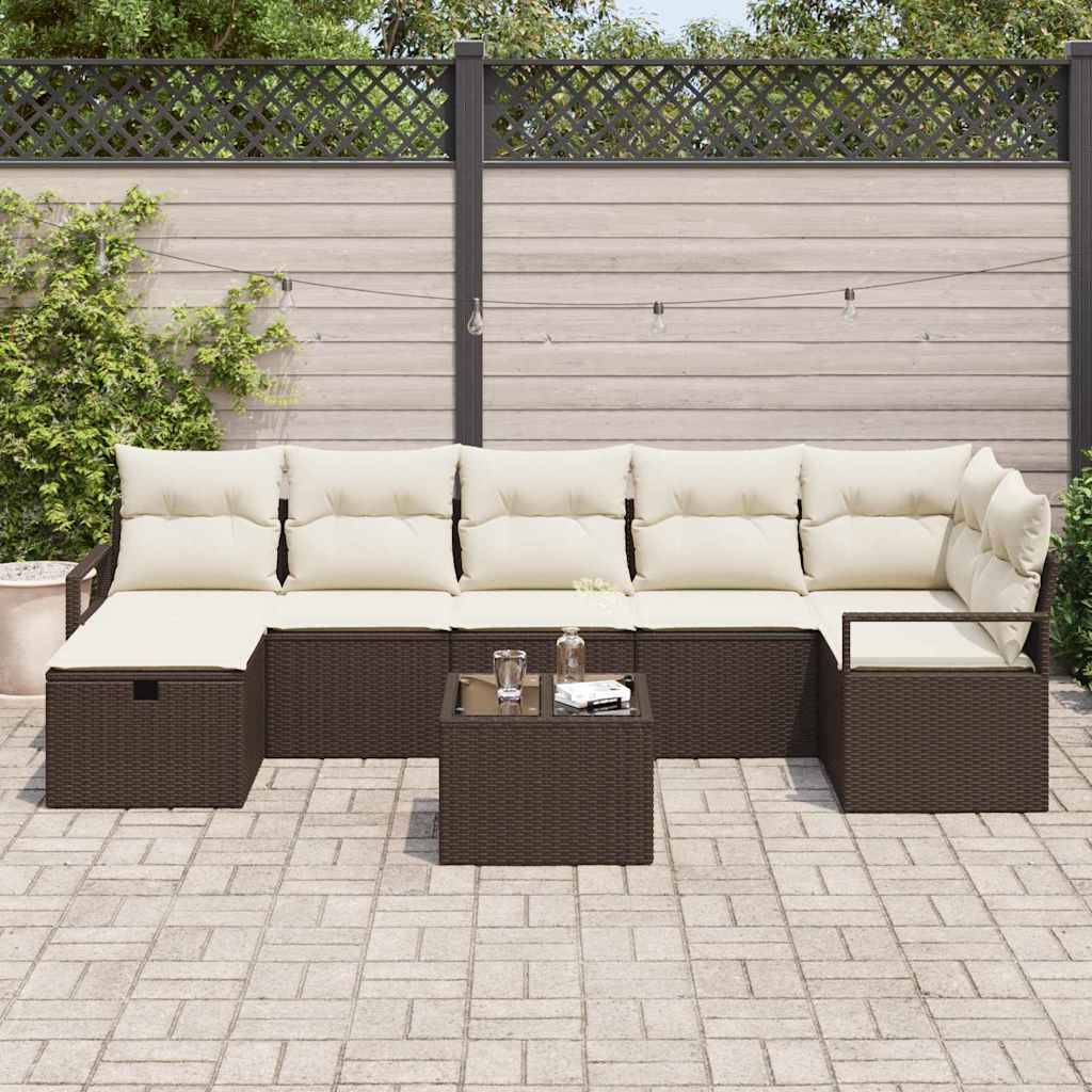 Ensemble Lounge Jardin Polyrotin - 8 Modules avec Coffres de Rangement - Marron et Crème – ComfortXL Outdoor Living - Image 3