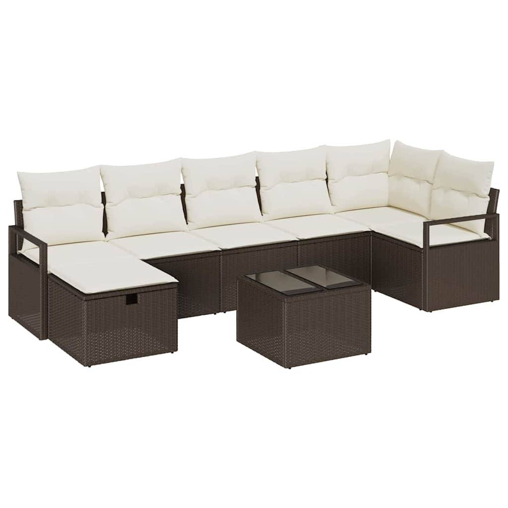 Ensemble Lounge Jardin Polyrotin - 8 Modules avec Coffres de Rangement - Marron et Crème – ComfortXL Outdoor Living - Image 2