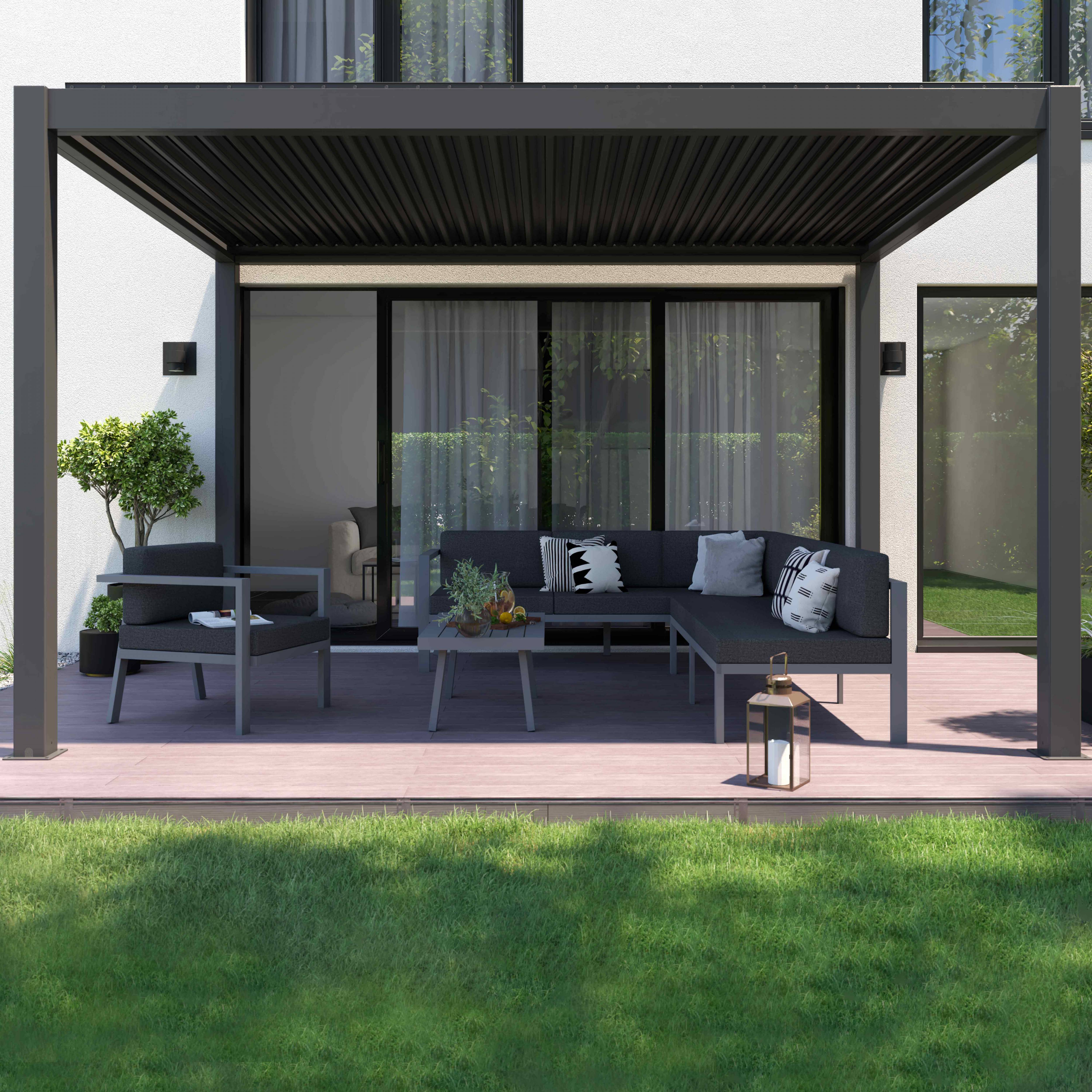 Oviala - Pergola bioclimatique autoportée motorisée éclairée 3x4m et 2 stores Kavala - Oviala - Image 4
