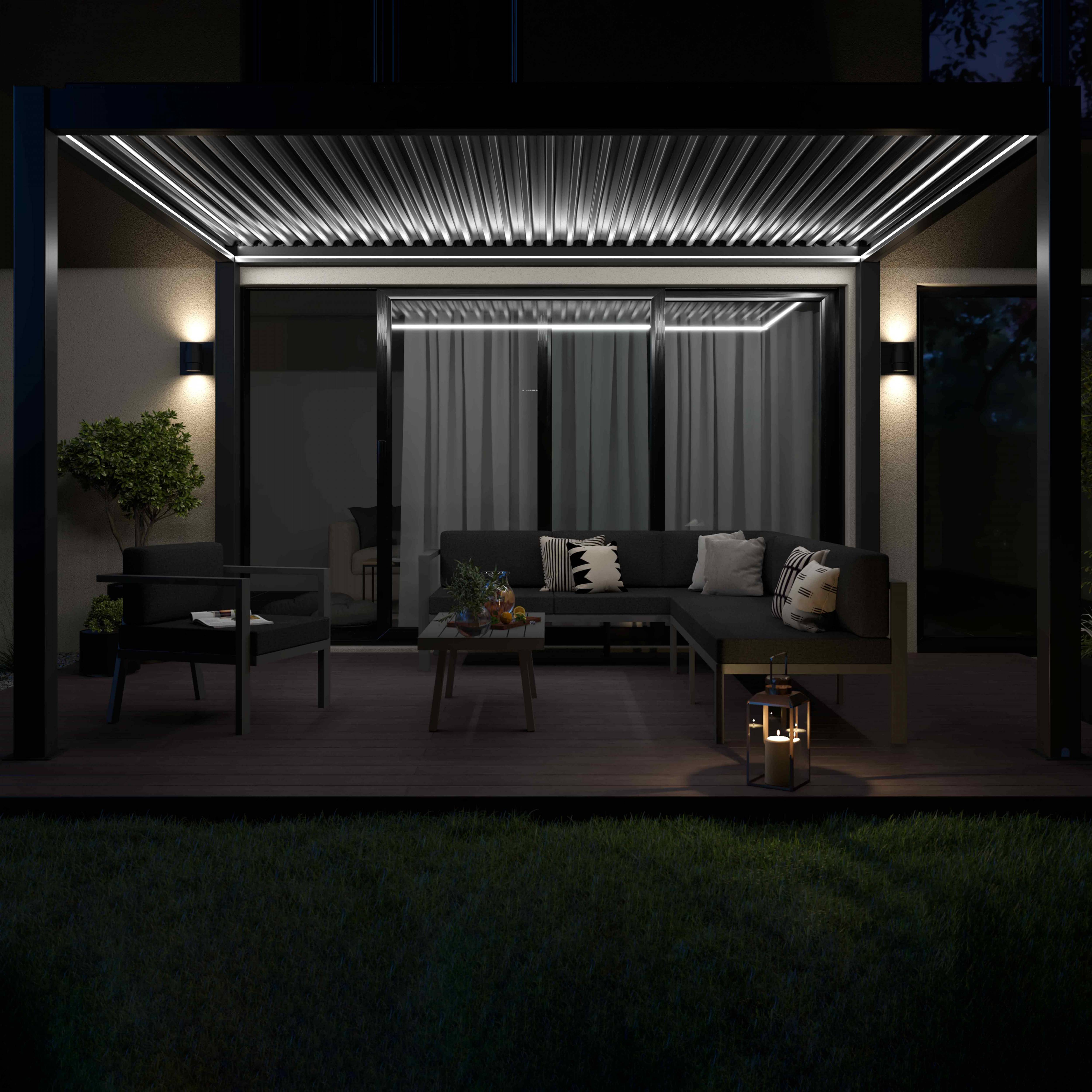 Oviala - Pergola bioclimatique autoportée motorisée éclairée 3x4m et 2 stores Kavala - Oviala - Image 3