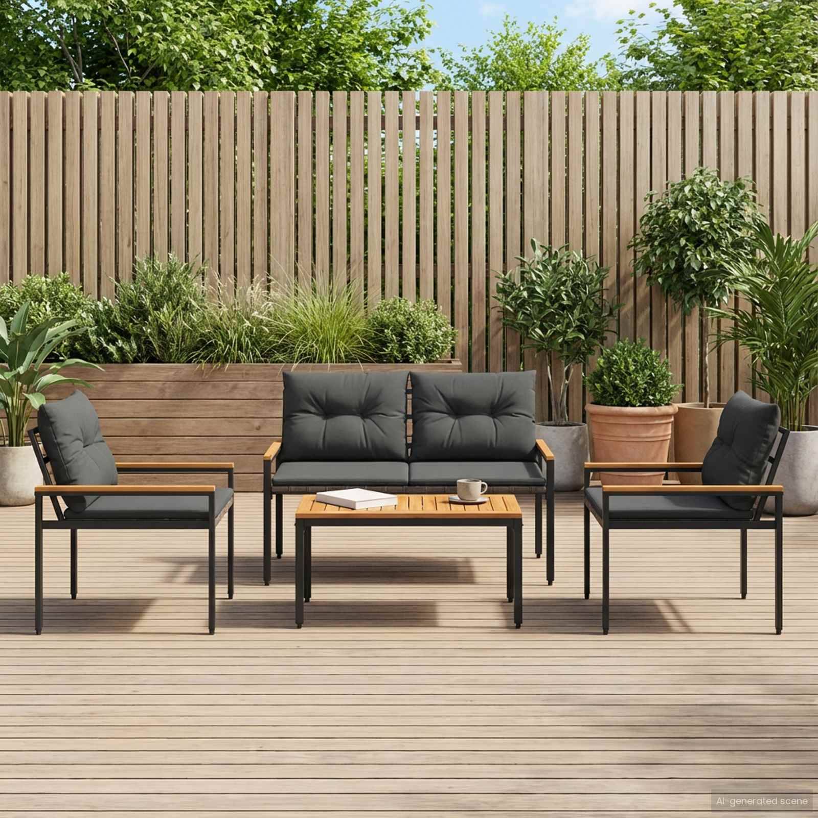 Vidaxl - Ensemble de meubles d'extérieur 4 pcs-Salons de jardin 4 place Gris foncé - Image 3