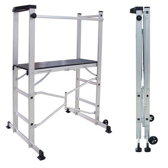 Echafaudage roulant pliable - Hauteur travail 3m - Plateforme en bois - EURO VANADIUM - Image 1