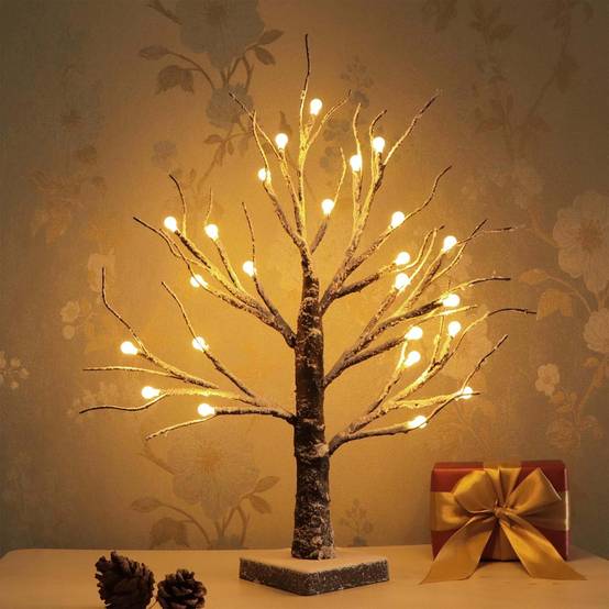 Lot 2 arbres LED bouleau 24 lumières, décoration Noël intérieure et extérieure, lampe sur table, LED blanc chaud, ambiance festive et conviviale - Image 5