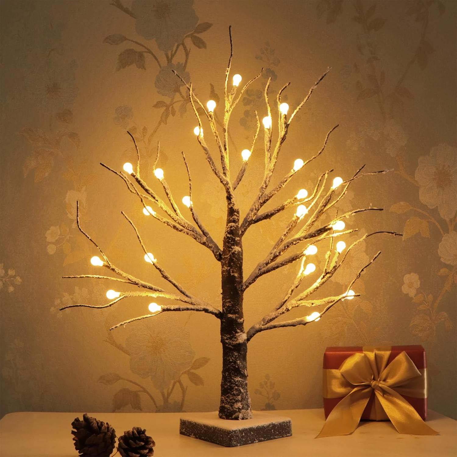 Lot 2 arbres LED bouleau 24 lumières, décoration Noël intérieure et extérieure, lampe sur table, LED blanc chaud, ambiance festive et conviviale - Image 5