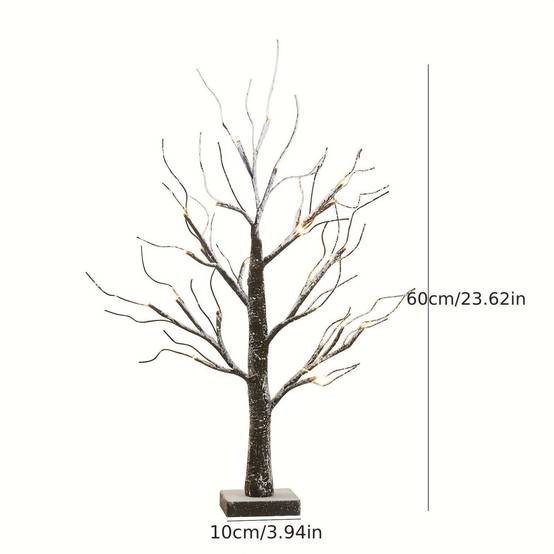 Lot 2 arbres LED bouleau 24 lumières, décoration Noël intérieure et extérieure, lampe sur table, LED blanc chaud, ambiance festive et conviviale - Image 2