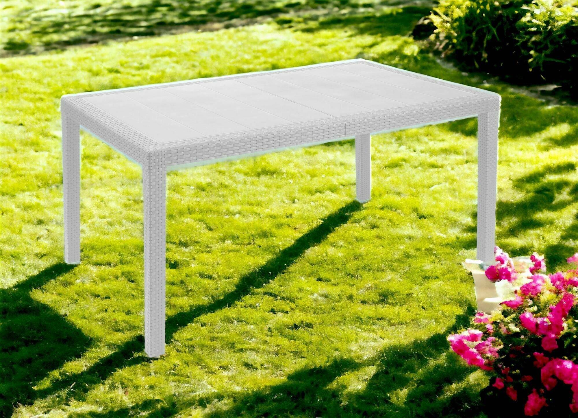 Dmora - Table d'extérieur Dfelic, Étagère rectangulaire fixe, Table de jardin polyvalente effet rotin, 100% Made in Italy, 138x78h72 cm, Blanc - Dmora - Image 4