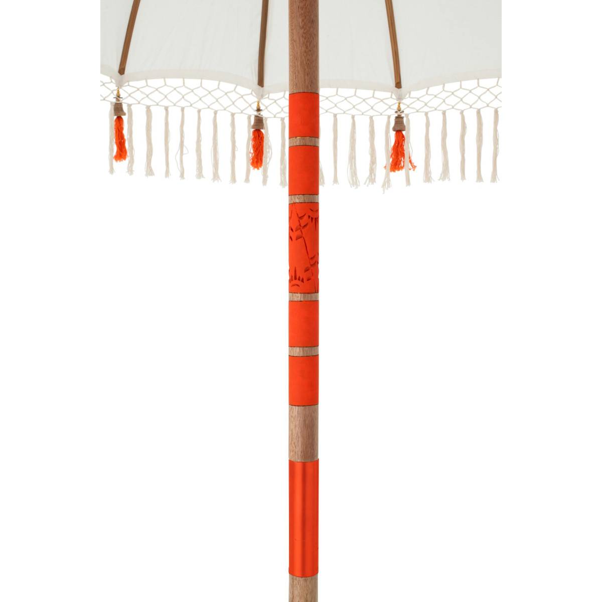 J-Line - Parasol Rond à Franges "Flavie" 180cm Écru & Orange - Image 5